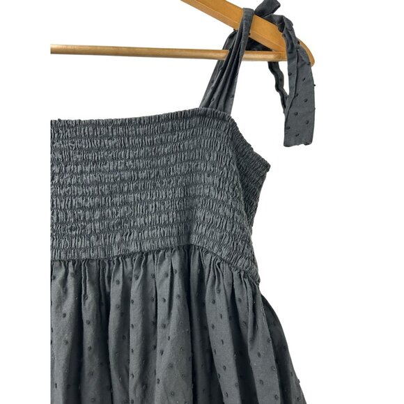 MARYSIA Resort Women’s Sz M Midi Smocked Swiss Dot Black Bow Tie Shoulder Dress - Picture 11 of 12